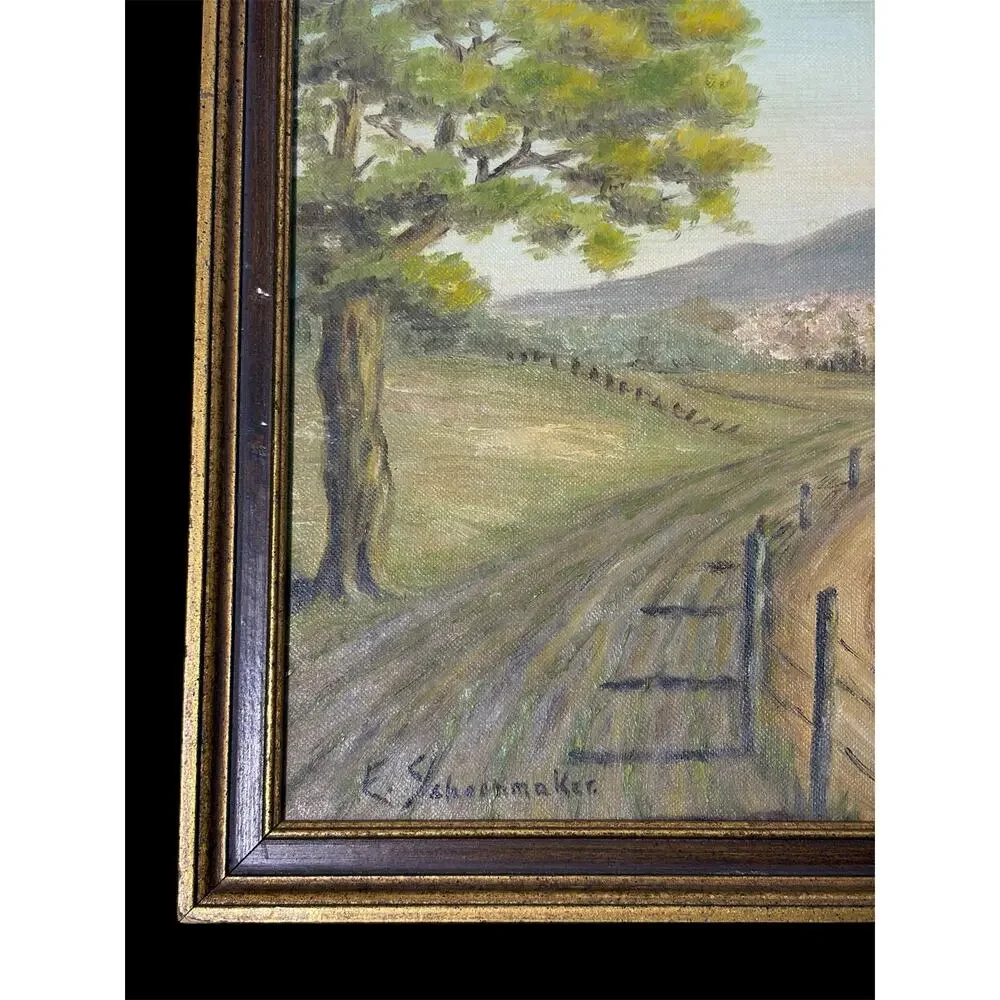 Mid‑century Rural Farmhouse Country Landscape Framed Painting by E. Schoonmaker - Picture 9 of 11